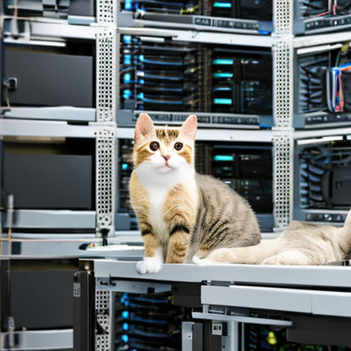 Cats sitting on top of a server in a datacenter generated by Stable Diffusion v1.5